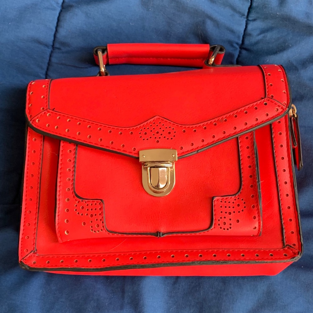 Street Level Red Faux Leather Mini Satchel
